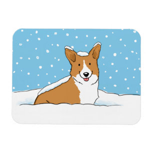 Magnet Flexible Happy Corgi in the Snow Cute Winter Holiday Dog