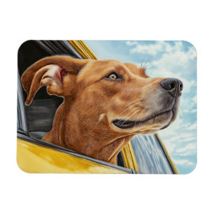 Magnet Flexible Happy Dog in Yellow Car Art Print
