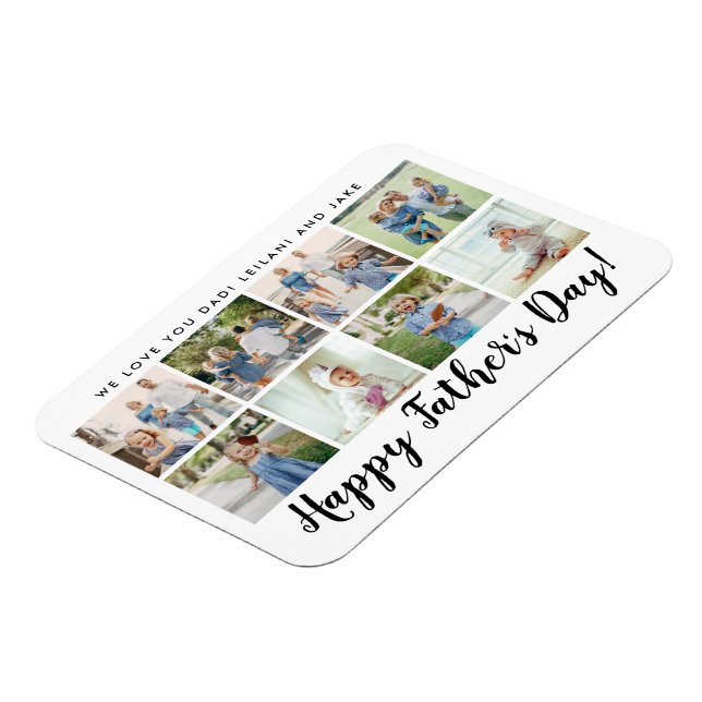 Magnet Flexible Happy Father's Day 8 Photo Custom White (Côté Gauche)