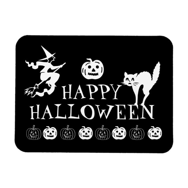 Magnet Flexible Happy Halloween noir blanc éffrayant (Horizontal)