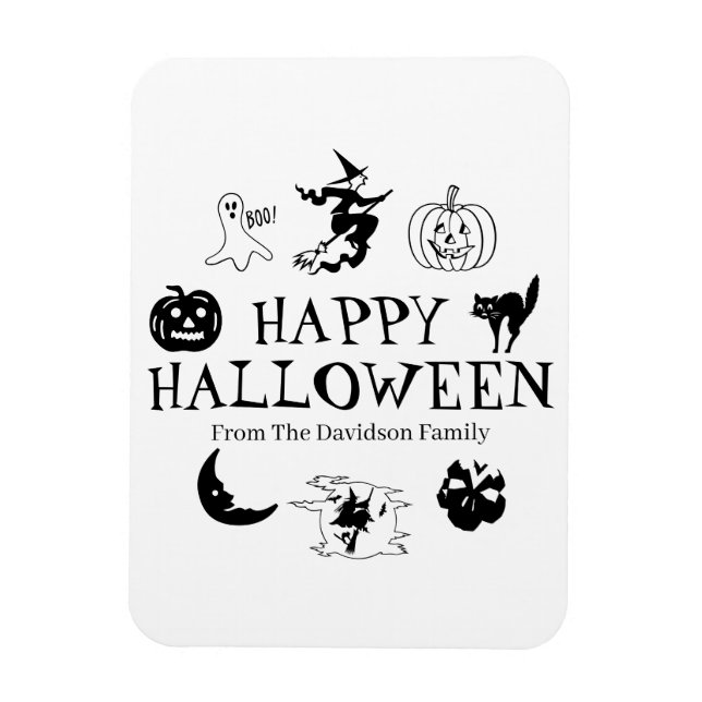 Magnet Flexible Happy Halloween nom personnalisé noir blanc (Vertical)