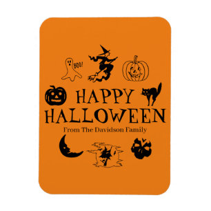 Magnet Flexible Happy Halloween nom personnalisé noir et orange éf