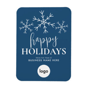 Magnet Flexible Happy Holidays Blue Modern Logo Business