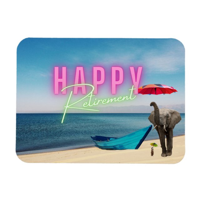 Magnet Flexible Happy Retirement Funny Surreal Beach Scene  (Horizontal)