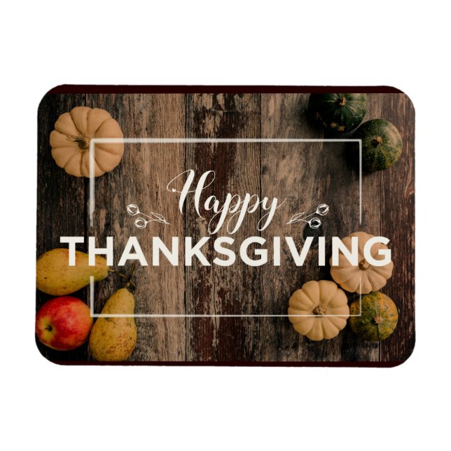Magnet Flexible Happy Thanksgiving Gourds on Rustic Wood (Horizontal)