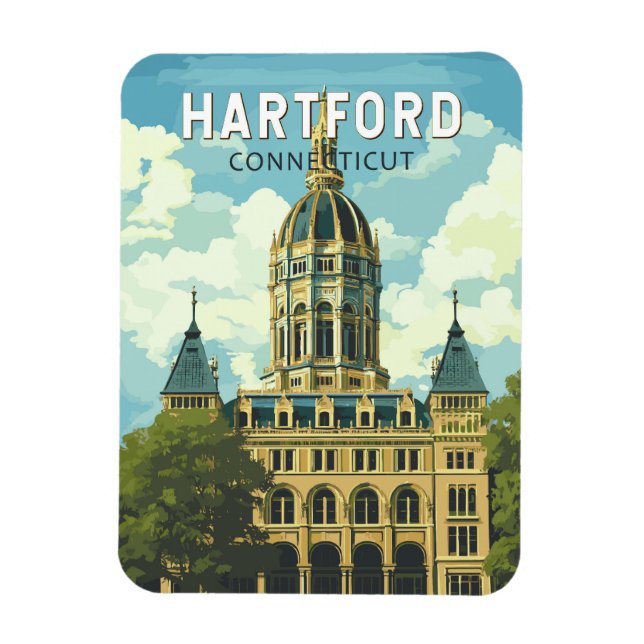 Magnet Flexible Hartford Connecticut Voyage Art Rétro (Vertical)