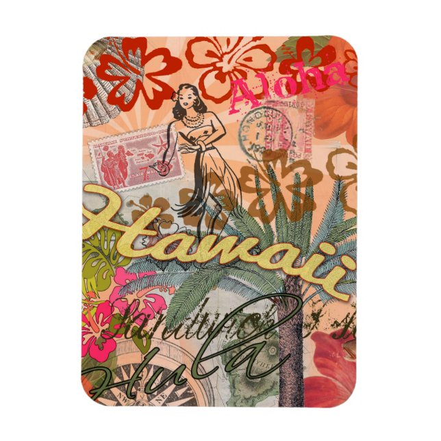 Magnet Flexible Hawaii Hula Fleur Voyage Vintage (Vertical)