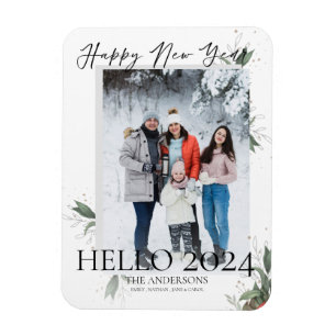 Magnet Flexible Hello 2022 Elegant Floral Script Happy New Year