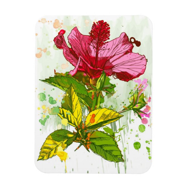 Magnet Flexible Hibiscus flower - watercolor paint (Vertical)