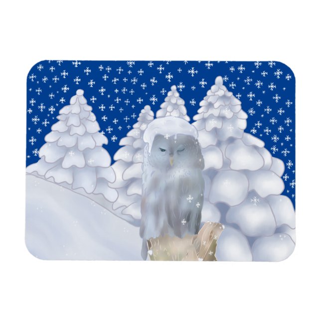 Magnet Flexible Hibou dans la neige (Horizontal)