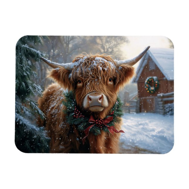 Magnet Flexible Highland Cow Rustic Barnyard Noël flexible (Horizontal)
