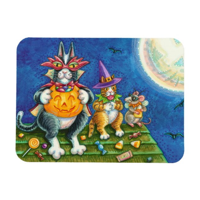 MAGNET FLEXIBLE HISS N'FITZ CHATS, TRICK OU TRAITER FUNNY HALLOWEE (Horizontal)