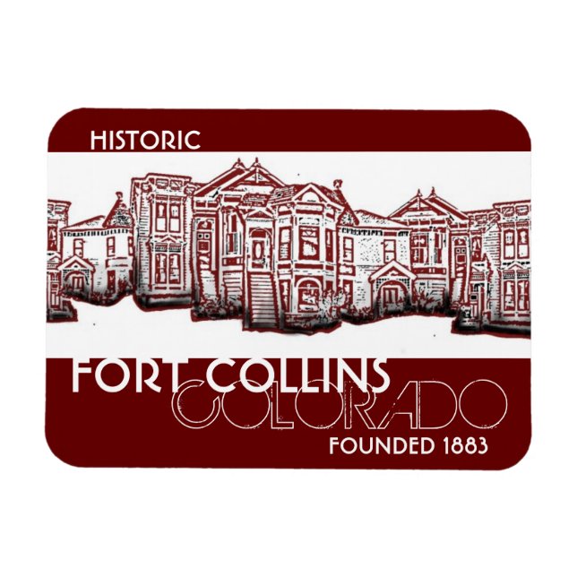 Magnet Flexible Historique Fort Collins Colorado rouge vieux ville (Horizontal)