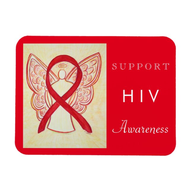 Magnet Flexible HIV Red Awareness Ribbon Angel Custom Cadeau Magne (Horizontal)