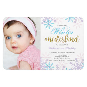 Magnet Flexible Hiver Onederland 1er anniversaire avec photo Neige
