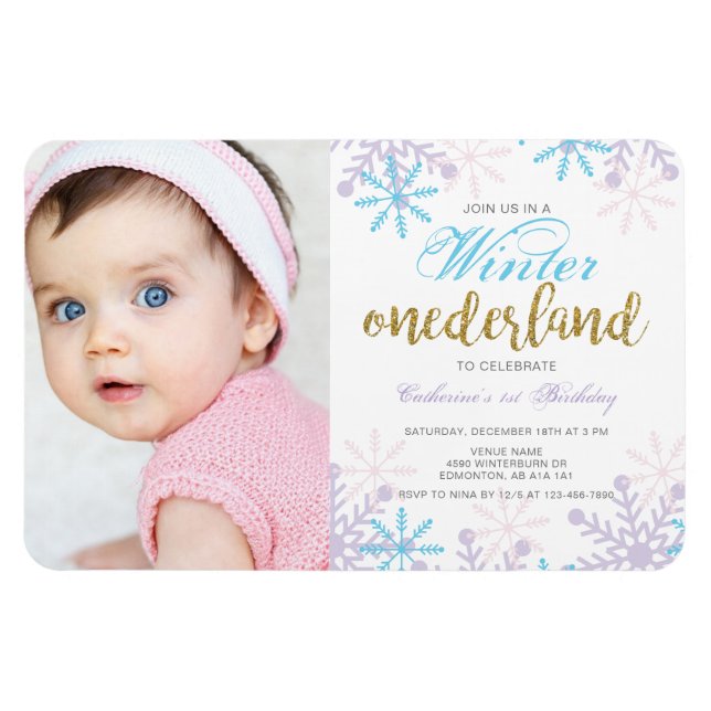 Magnet Flexible Hiver Onederland 1er anniversaire avec photo Neige (Horizontal)