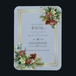 Magnet Flexible Hiver Red Berries Pine Cones Mariage<br><div class="desc">De magnifiques baies rouges et des cônes de pin rustique figurent sur cet objet de mariage d'hiver qui fait partie d'une collection plus grande qui comprend des invitations à des mariages à budget, à l'exception des dates, rsvps, étiquettes, cadeaux, papeterie et plus encore. Pour un guide de planification de mariage...</div>