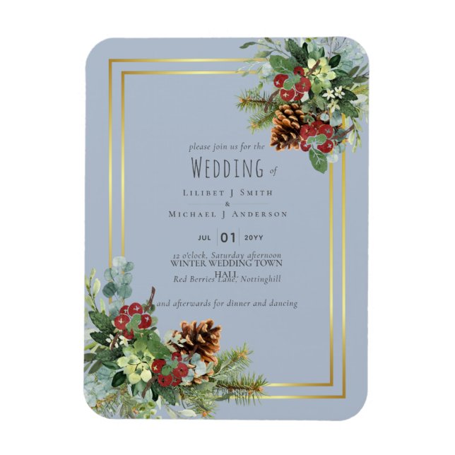 Magnet Flexible Hiver Red Berries Pine Cones Mariage (Vertical)