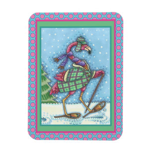 MAGNET FLEXIBLE HIVER SNOWSHOOWS & COAT PINK FLAMANT ROSE TREKKING