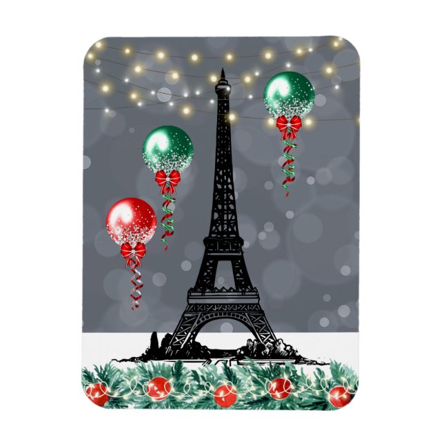 Magnet Flexible Hiver Tour Eiffel, Noël Balloons Nuit (Vertical)