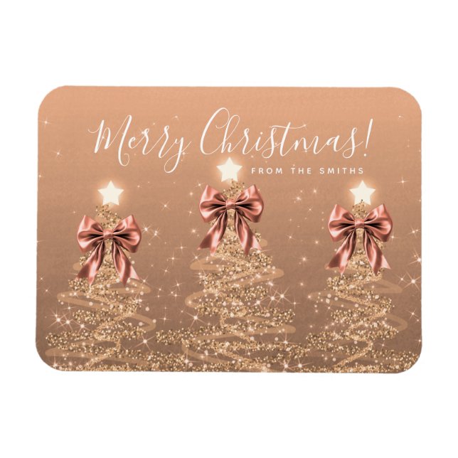 Magnet Flexible Holiday Rose Gold Christmas Trees Greeting  (Horizontal)