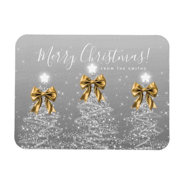 Magnet Flexible Holiday Silver Christmas Trees Greeting Gold  (Horizontal)