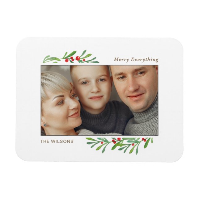 Magnet Flexible Holly Berry Gold Botanical Photo Holiday (Horizontal)