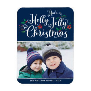 Magnet Flexible Holly Jolly Christmas Marine Blue Holiday Photo