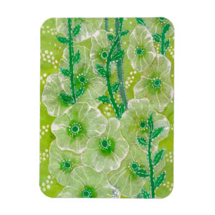 Magnet Flexible Hollyhock Fleur de Flore Peinture d'Art Floral Ver