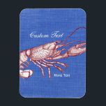 Magnet Flexible Homard rouge marine vintage Maison de plage person<br><div class="desc">Célébrez le bord de mer et l'été avec ce homard rouge nautique vintage. Une illustration de homard rouge rustique est dressée contre un bel arrière - plan de faux lin bleu. Ajoutez votre monogramme ou votre texte personnalisé - nom de famille, nom de maison de plage, année établie, etc. -...</div>