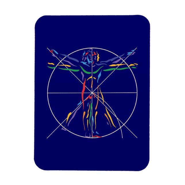 Magnet Flexible Homme d'anatomie de De Vinci en couleurs de chakra (Vertical)