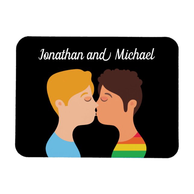 Magnet Flexible Hommes gais Couple Kiss Personnalisé LGBTQ Priorit (Horizontal)