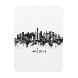 Magnet Flexible Hong Kong China Skyline BW