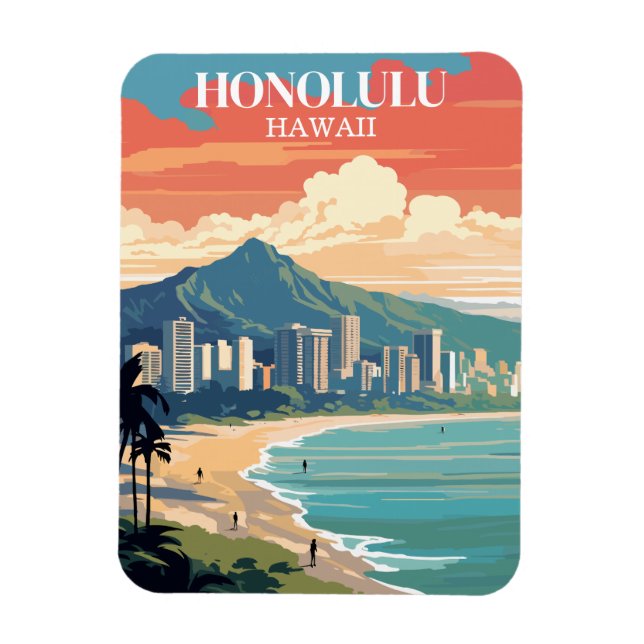 Magnet Flexible Honolulu, Hawaii : Voyage Vintage (Vertical)