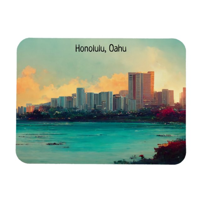 Magnet Flexible Honolulu Oahu Panorama Vue Ville (Horizontal)