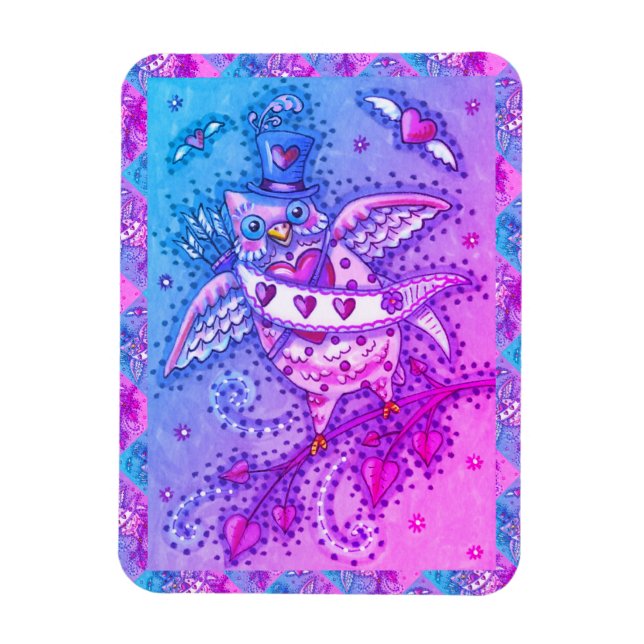 MAGNET FLEXIBLE HOOTS BLANCS N' COEURS CUPID OWL VALENTINE (Vertical)