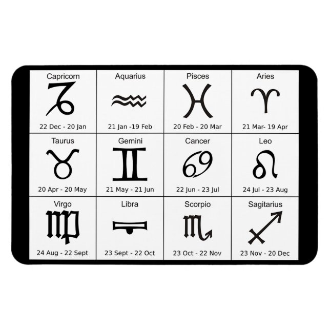 Magnet Flexible Horoscope Graphique Zodiaque Signes et dates Magne (Horizontal)