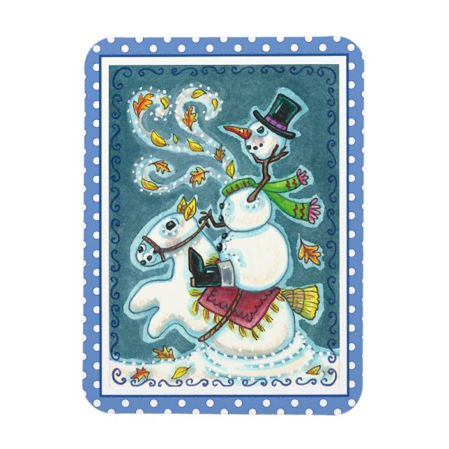 MAGNET FLEXIBLE HORSEMAN SNOWMAN SANS TÊTE, HUMOUR XMAS HALLOWEEN, (Vertical)