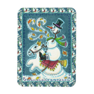 MAGNET FLEXIBLE HORSEMAN SNOWMAN SANS TÊTE, HUMOUR XMAS HALLOWEEN,