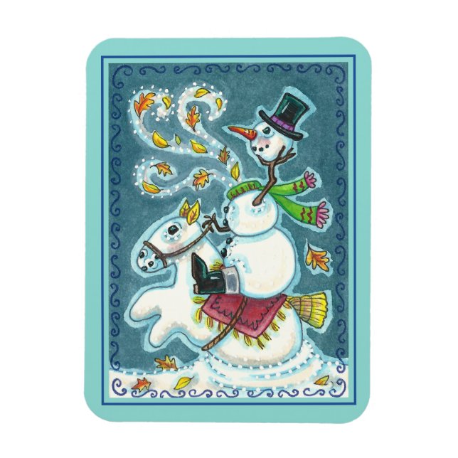 MAGNET FLEXIBLE HORSEMAN SNOWMAN SANS TÊTE, HUMOUR XMAS HALLOWEEN, (Vertical)