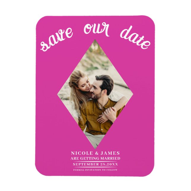 Magnet Flexible Hot rose Diamond photo mariage Enregistrer la date (Vertical)