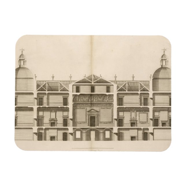 Magnet Flexible Houghton Hall : section du front ouest, gravée (Horizontal)