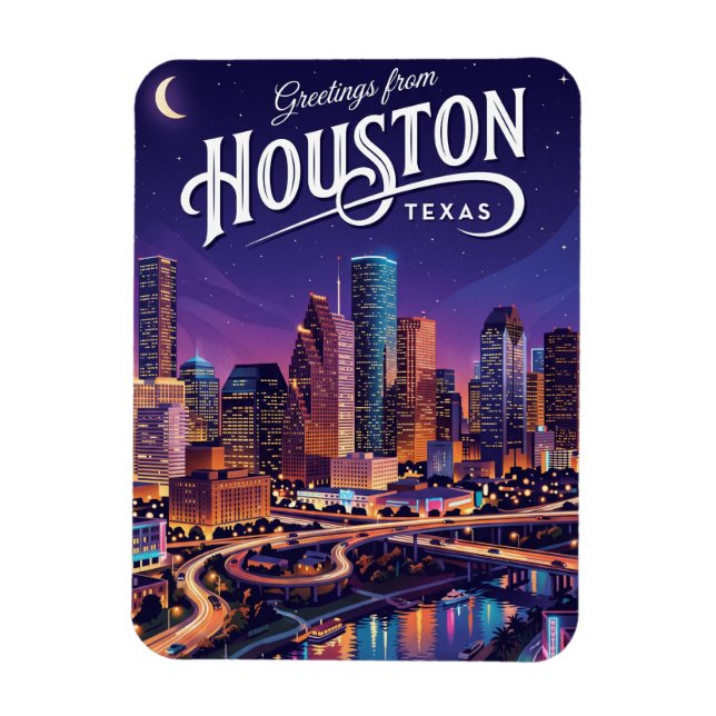 Magnet Flexible Houston Texas Ciel nocturne Skyline Texas (Vertical)