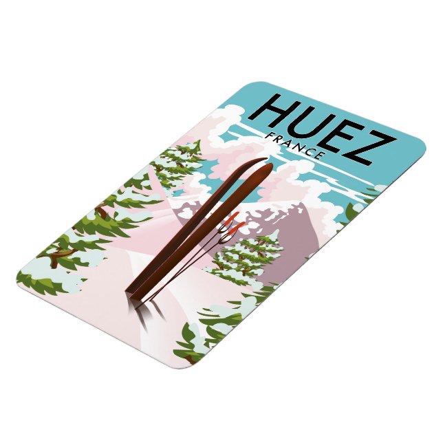 Magnet Flexible Huez France Affiche rétro de ski (Côté Gauche)
