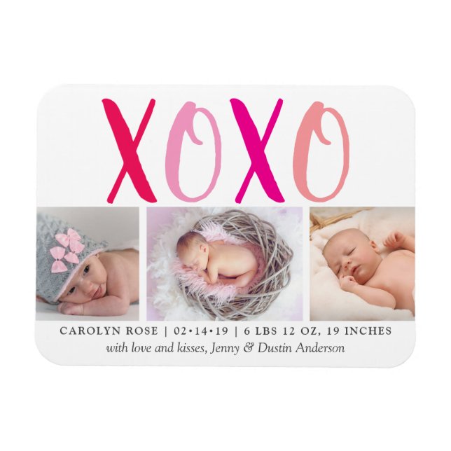 Magnet Flexible Hugs & Kisses (XOXO) 3 Faire-part de naissance pho (Horizontal)