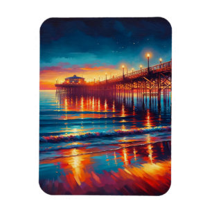 Magnet Flexible Huntington Beach Pier California Sunset Painting