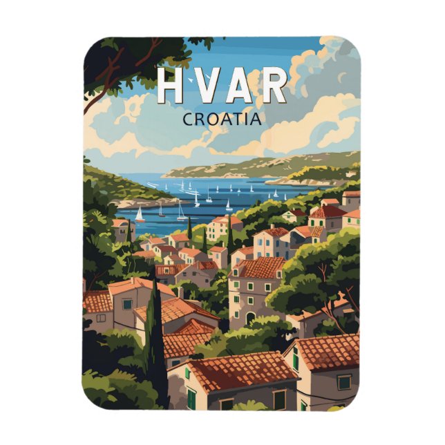Magnet Flexible Hvar Croatia Travel Art Vintage (Vertical)