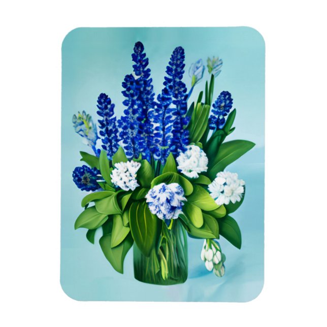 Magnet Flexible Hyacinthes bleu de Cobalt et Hydrangées (Vertical)