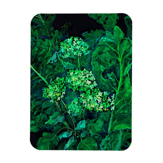 Magnet Flexible Hydrangea et Horseradish Floral Art noir et vert (Vertical)