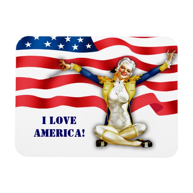 Magnet Flexible I Love America. Retro Pin-Up  (Horizontal)